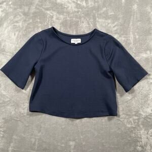 Ripley Rader Top 1 XS Blue Ponte Knit Short Sleeve Crop Minimal Capsule Classic